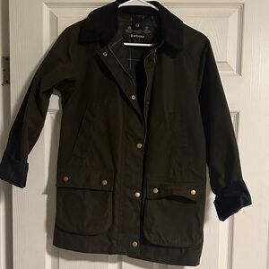 Barbour Dark Olive Waxed Cotton Trench Coat with Cord Collar